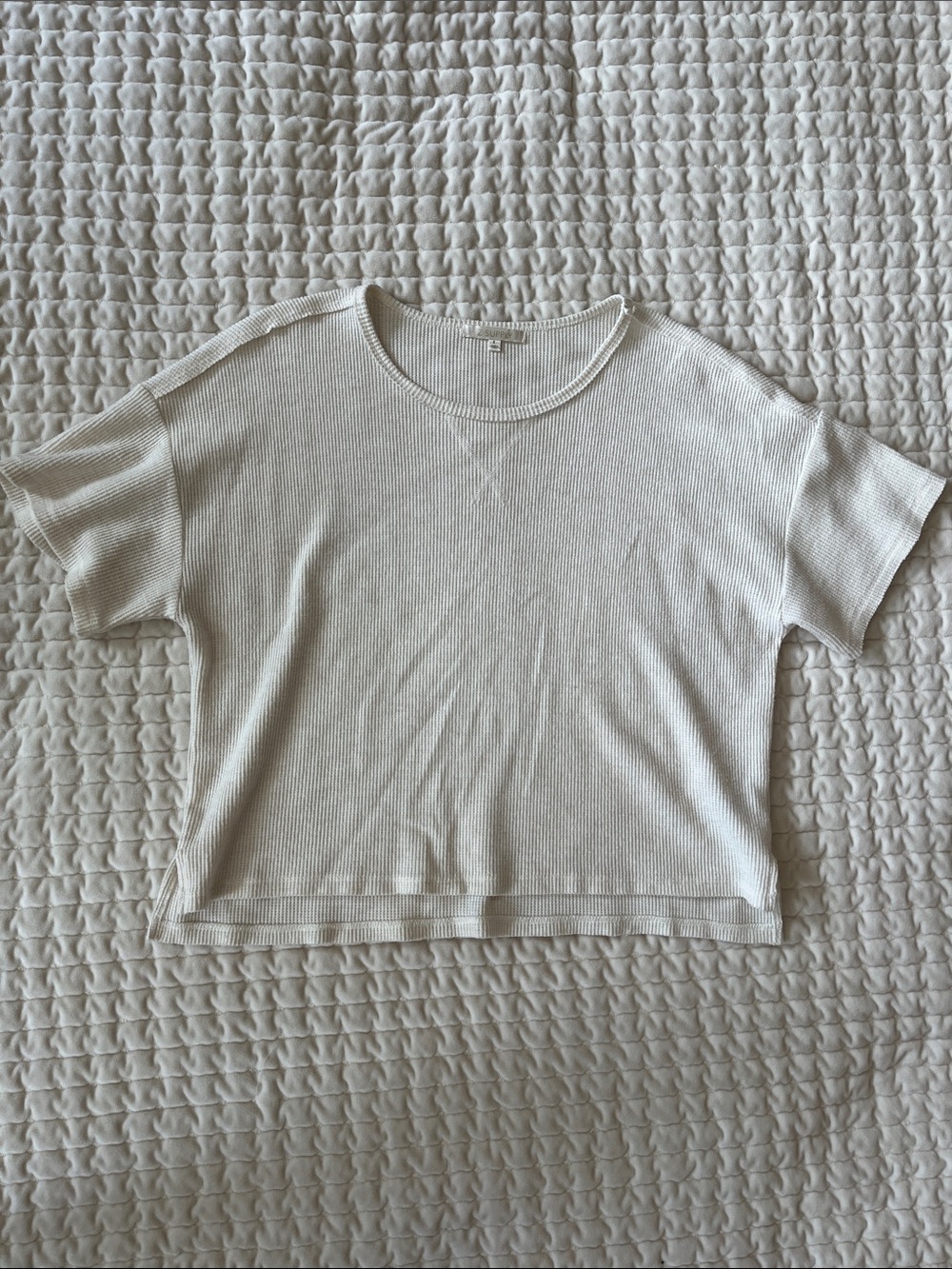 Z Supply Cream Ribbed Boxy Short Sleeve Top